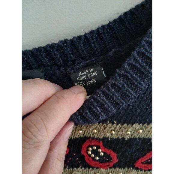 Carole Little Womens PS Sweater Pullover Embroidered Embellishment Beaded Navy - Picture 4 of 6